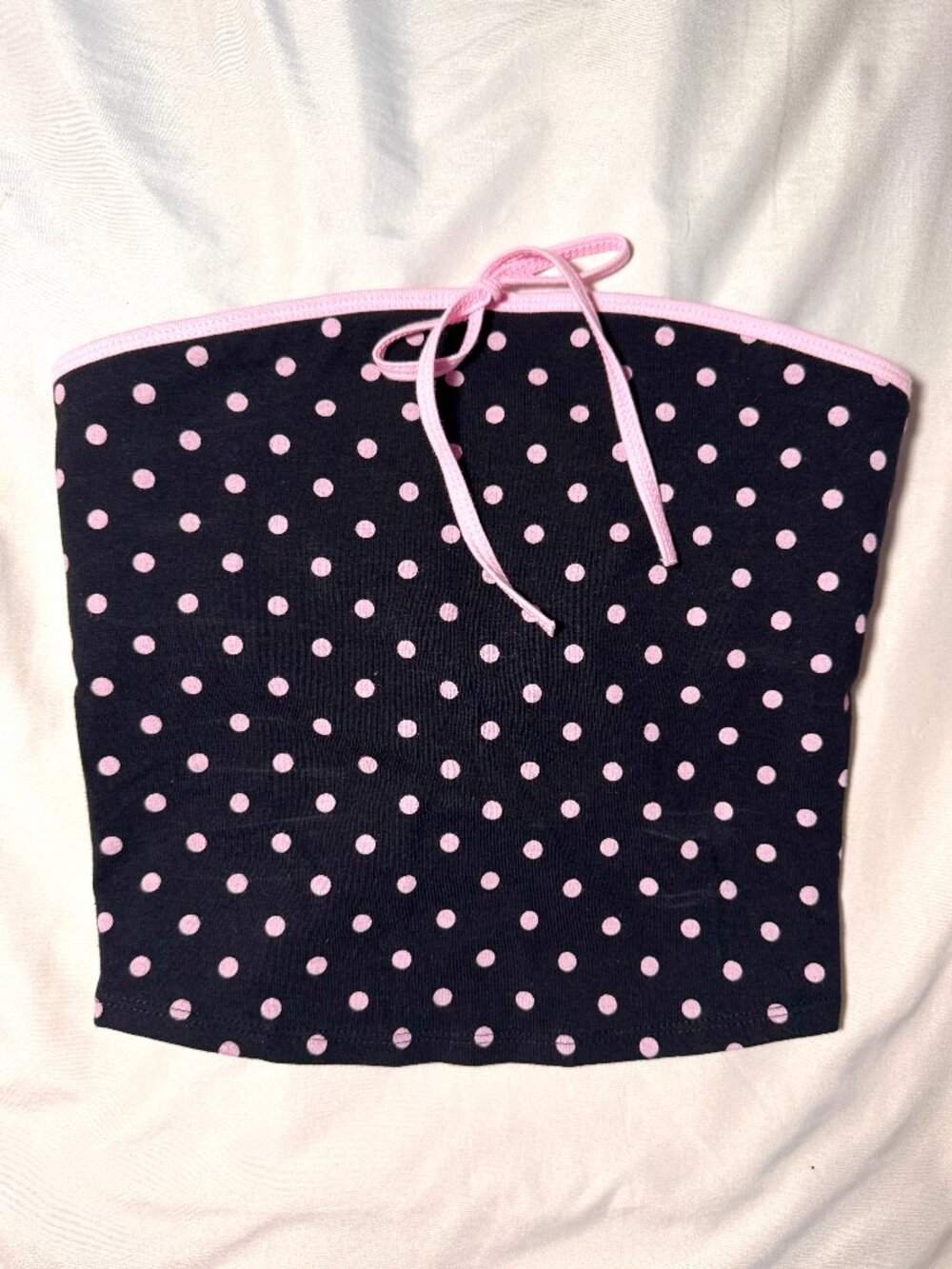 VS Pink NWT All-Day Cotton Ruched Front-Tie Tube Top
